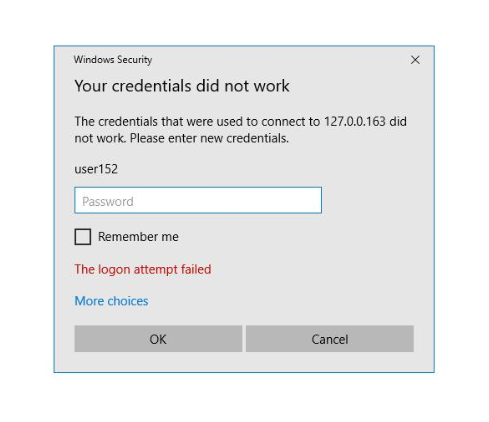 "The logon attempt failed, please enter new credentials." error occurs ...