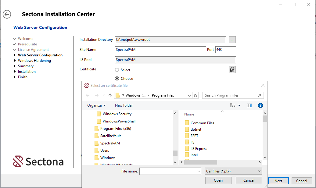 Installing Sectona Web Access